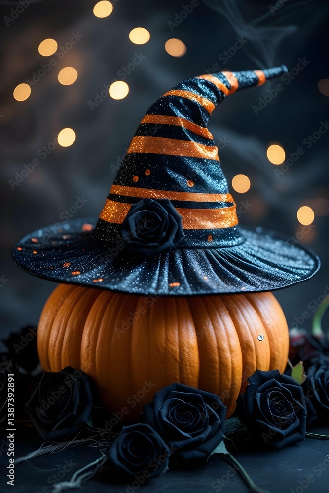 halloween witch hat and pumpkin halloween witch hat and pumpkin
