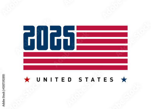 America 2025: Stylized US Flag with inscription 2025. Perfect for Political Campaigns, Government Programs, and Forward-Looking National Initiatives.