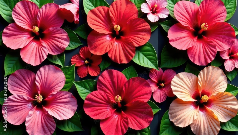 Obraz premium Bold hibiscus blooms arranged in a square grid , grid, macro