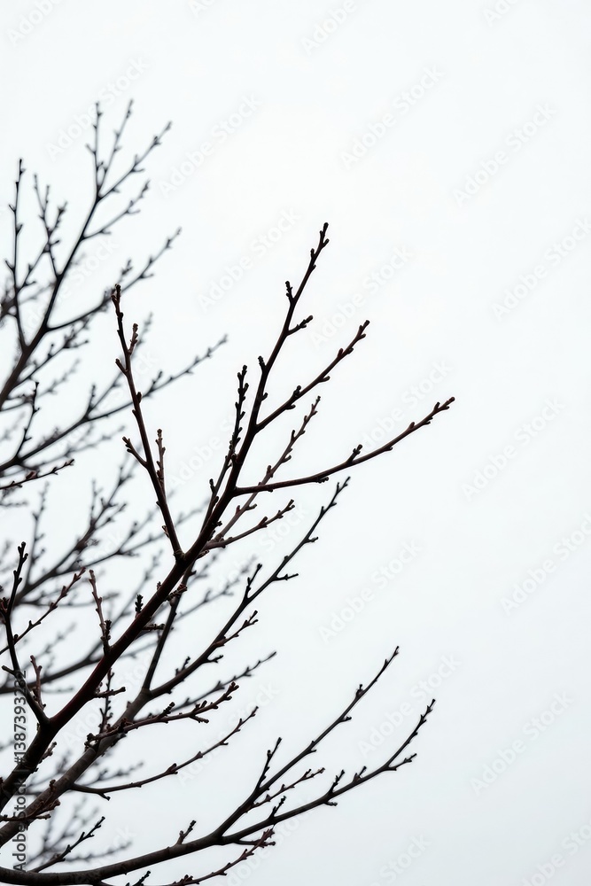 Branches and twigs on white background against gray sky, branch, bare Branches and twigs on white background against gray sky, branch, bare