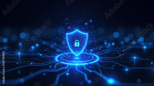 Wallpaper Mural Cybersecurity icon with a shield and network cables, representing protection against cyber threats. Torontodigital.ca