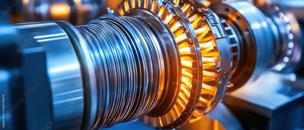 Obraz premium Close-up of Industrial Machine Components with Glowing Highlights