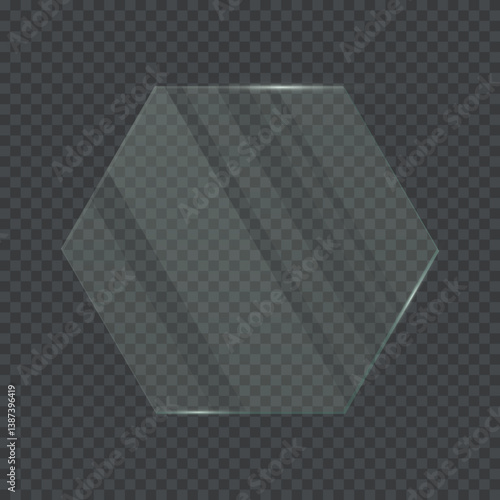 Wallpaper Mural Transparent glass frame with hexagon shape. 3d plastic blank screen isolated on on transparent background. Reflective surface panel with light glare. Modern UI element. Realistic vector illustration. Torontodigital.ca