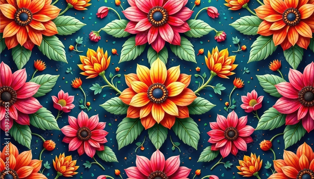 Intricate floral textile design, repeating motif , textile, illustration Intricate floral textile design, repeating motif , textile, illustration