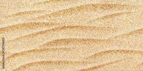 Sand texture background. Beach or desert texture with golden sandy waves or dunes. Desert ground. Endless beige beach dune. Golden brown sandy backdrop. Realistic horizontal vector illustration.