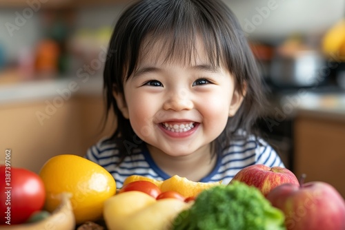 Obraz na płótnie happy child and plate of healthy food w salonie