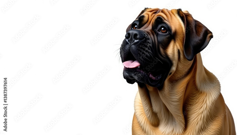 Large mastiff, head tilted, pure white backdrop, dog, pet Large mastiff, head tilted, pure white backdrop, dog, pet