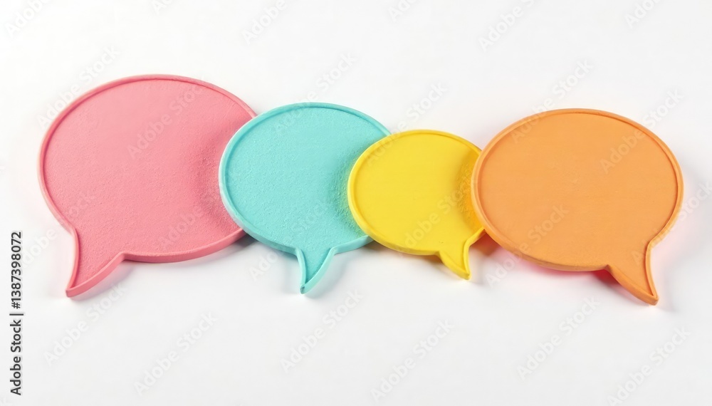 Pastel rainbow speech bubbles on white background, cute, photo, office Pastel rainbow speech bubbles on white background, cute, photo, office