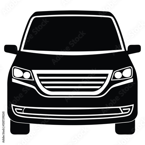 Front View Of A Mini Van Silhouette Vector Illustration – Modern, Compact, Family Vehicle Design