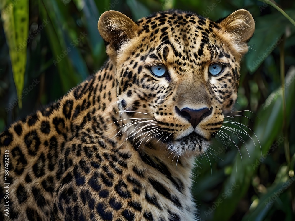 Obraz premium majestic leopard portrait on Savana blurred background powerful wildlife photography 