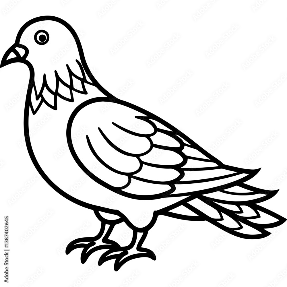 Obraz premium Dove bird simple black line art image, Black bold outline vector icon, Bird vector illustration