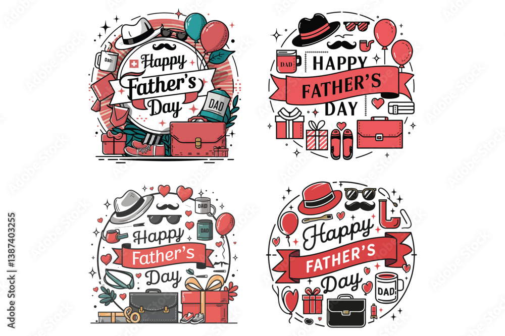 Naklejka premium Happy Father's Day Vector Set – Gifts, Balloons, and Celebration Icons