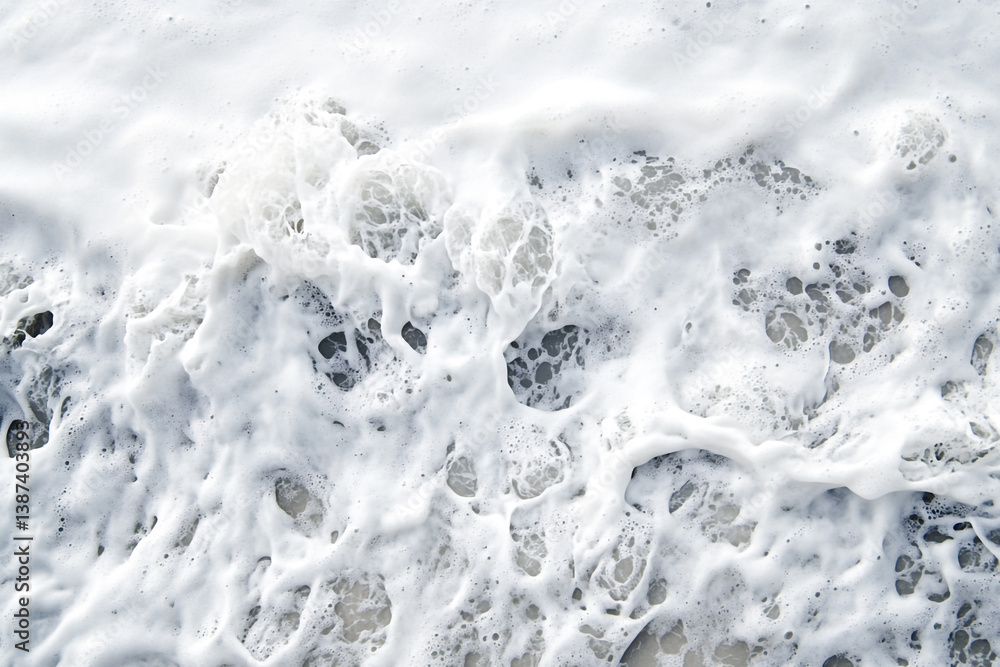 Ocean Foam's Texture: Captivating high-angle shot of ocean foam, with intricate textures, swirls, and patterns, evoking a sense of dynamic, foamy, and the power of nature.