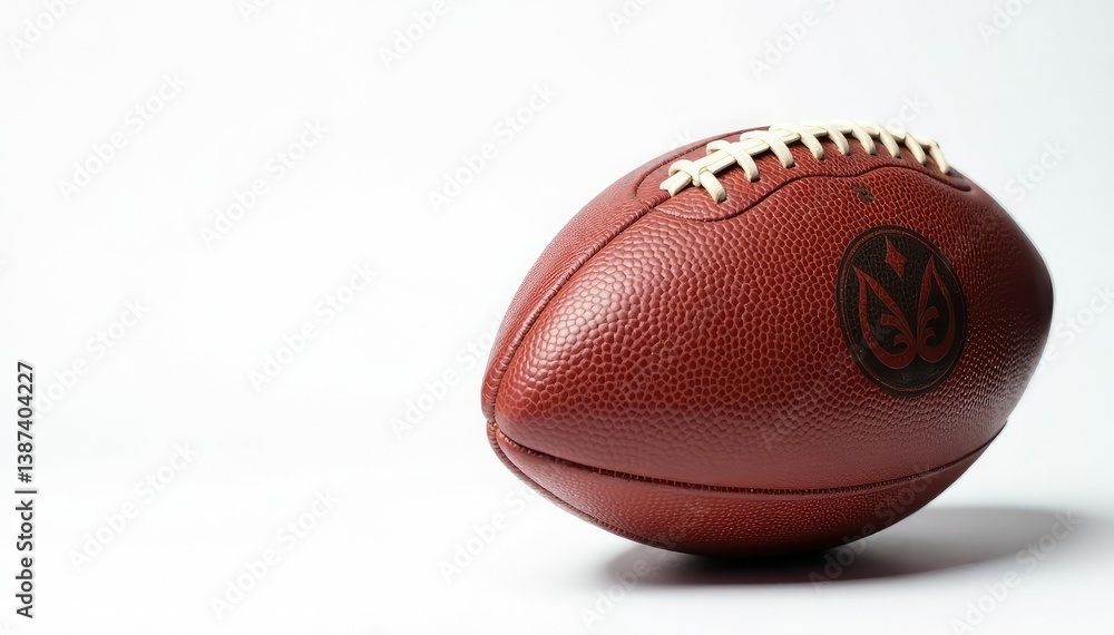Close-up of worn leather football, white background, football, sport, vintage Close-up of worn leather football, white background, football, sport, vintage