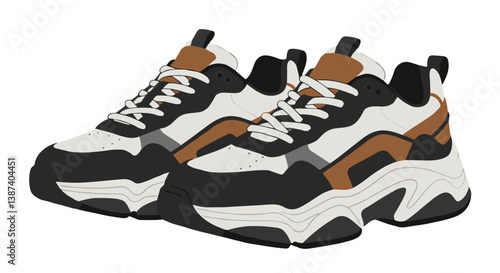 Stylish sporty sneakers in black, white, and brown colors  