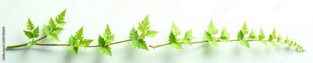 Delicate ferns unfurl on a crisp white background, plant life, minimalist Delicate ferns unfurl on a crisp white background, plant life, minimalist
