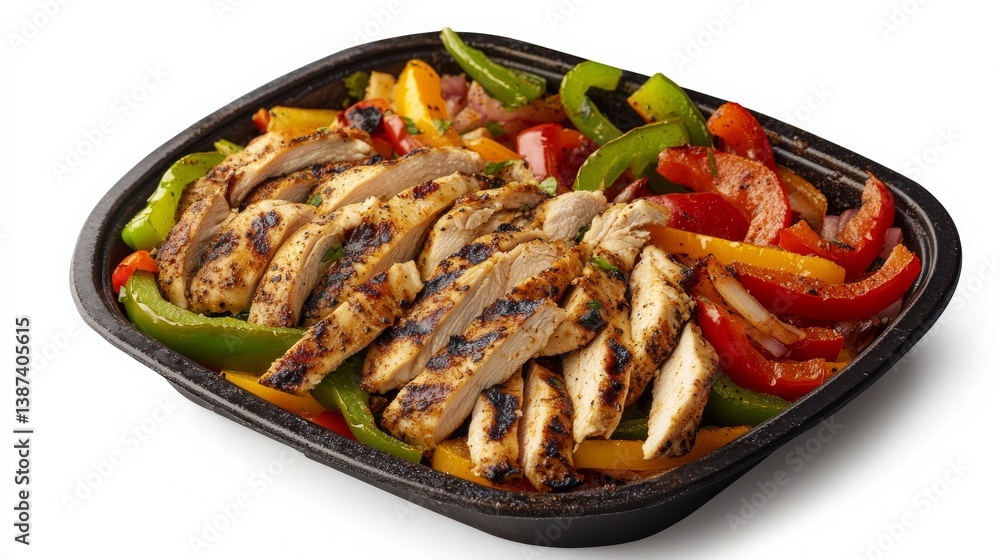 A sizzling fajita platter with grilled chicken, peppers, and onions. Featuring zest and excitement A sizzling fajita platter with grilled chicken, peppers, and onions. Featuring zest and excitement