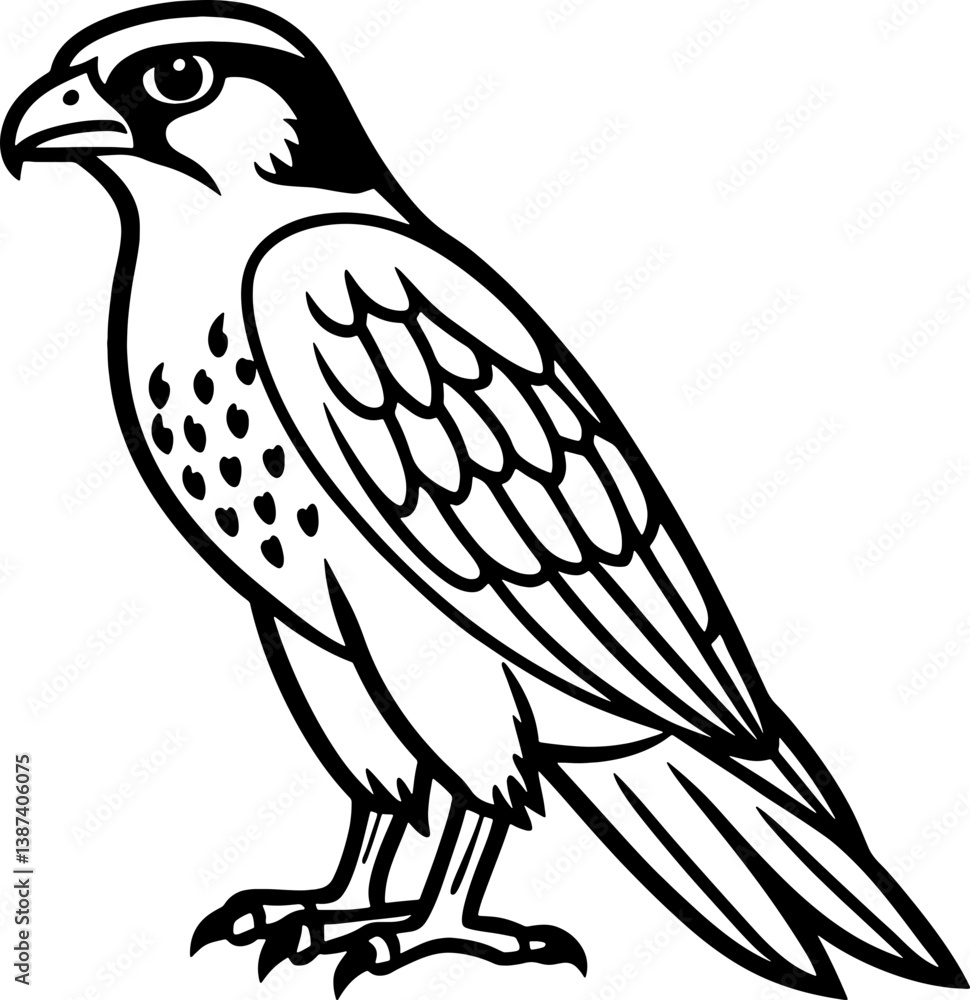 Obraz premium Falcon bird simple black line art image, Black bold outline vector icon, Bird vector illustration