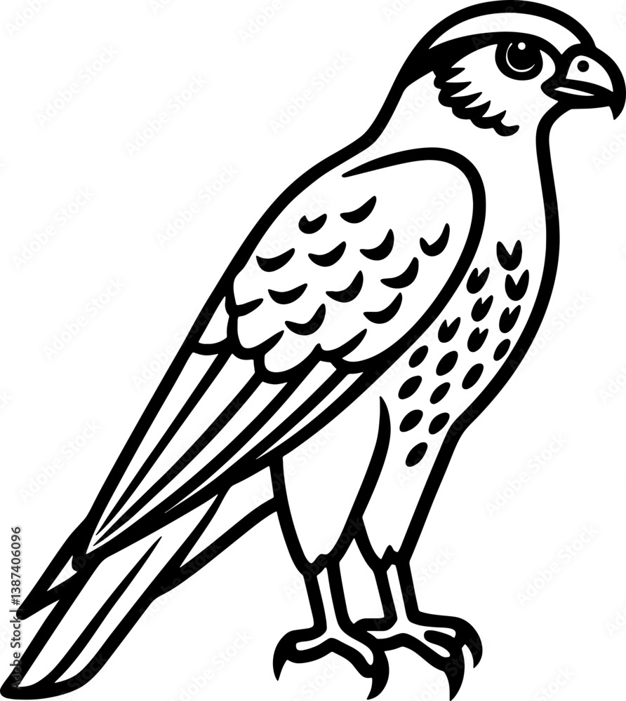 Fototapeta premium Falcon bird simple black line art image, Black bold outline vector icon, Bird vector illustration