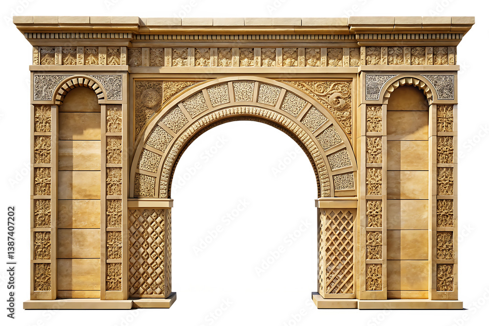 Fototapeta premium Ancient Egyptian Stone Archway on transparent background