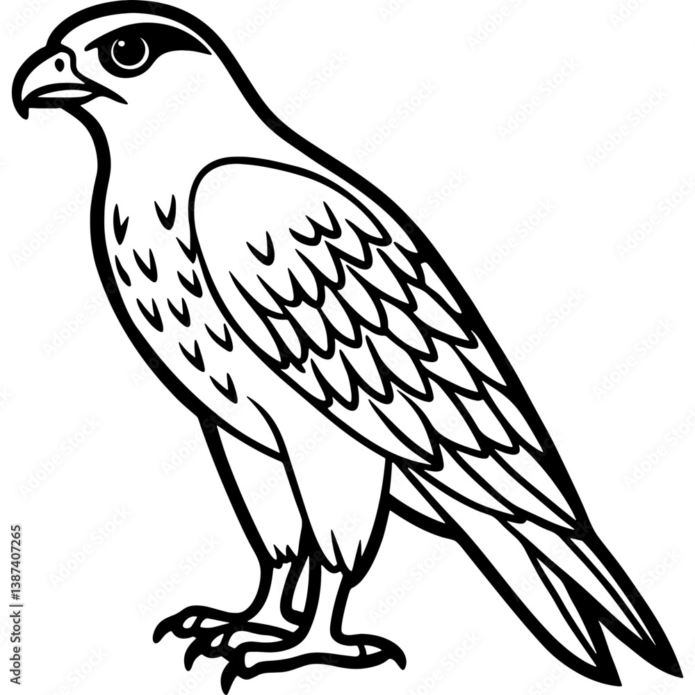 Fototapeta premium Hawk bird simple black line art image, Black bold outline vector icon, Bird vector illustration