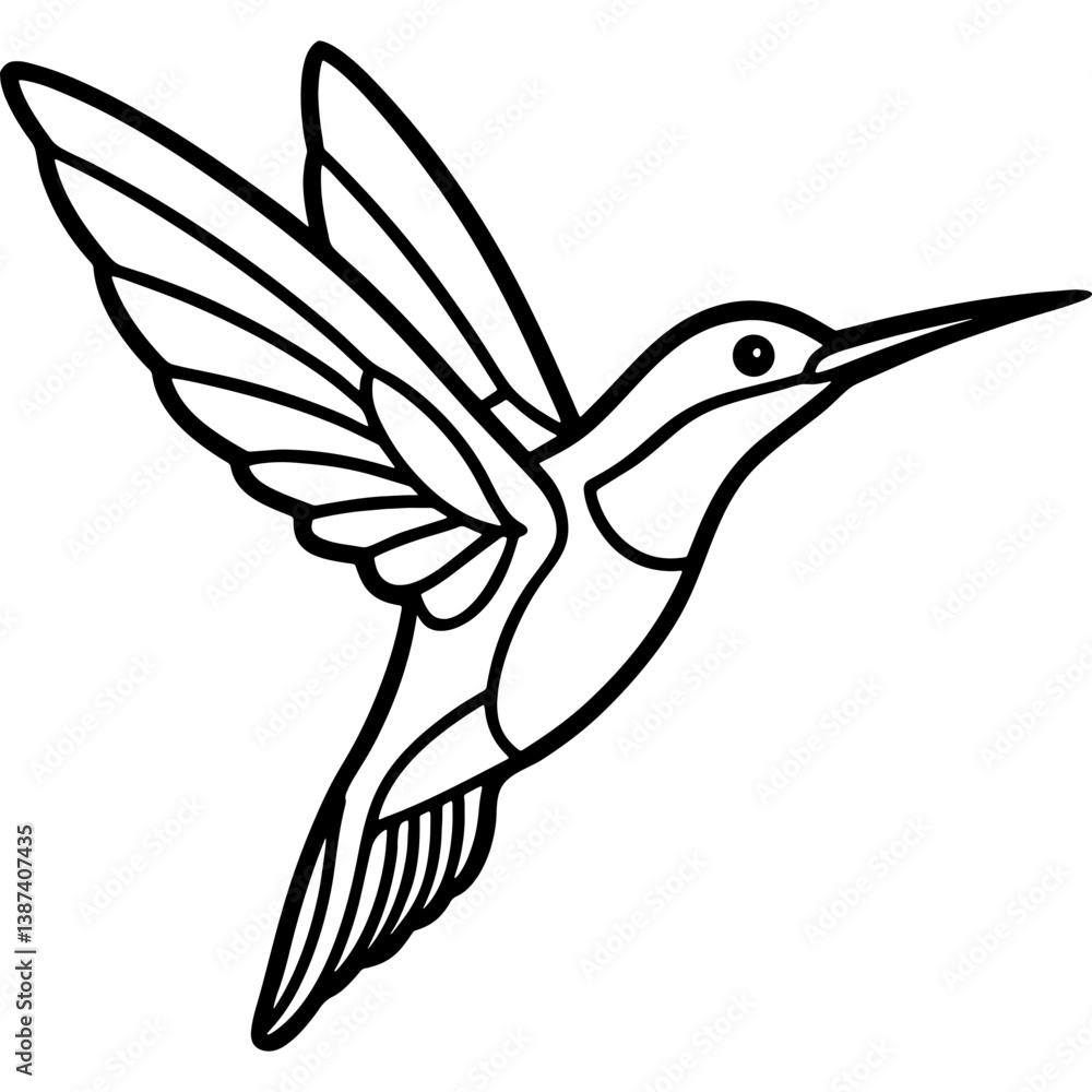 Obraz premium Hummingbird bird simple black line art image, Black bold outline vector icon, Bird vector illustration
