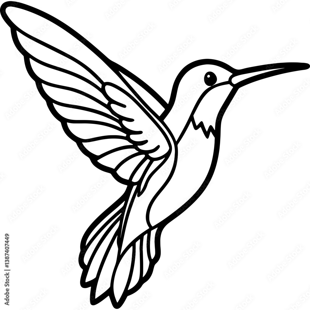 Hummingbird bird simple black line art image, Black bold outline vector icon, Bird vector illustration Hummingbird bird simple black line art image, Black bold outline vector icon, Bird vector illustration
