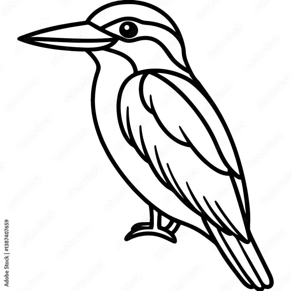 Naklejka premium Kingfisher bird simple black line art image, Black bold outline vector icon, Bird vector illustration
