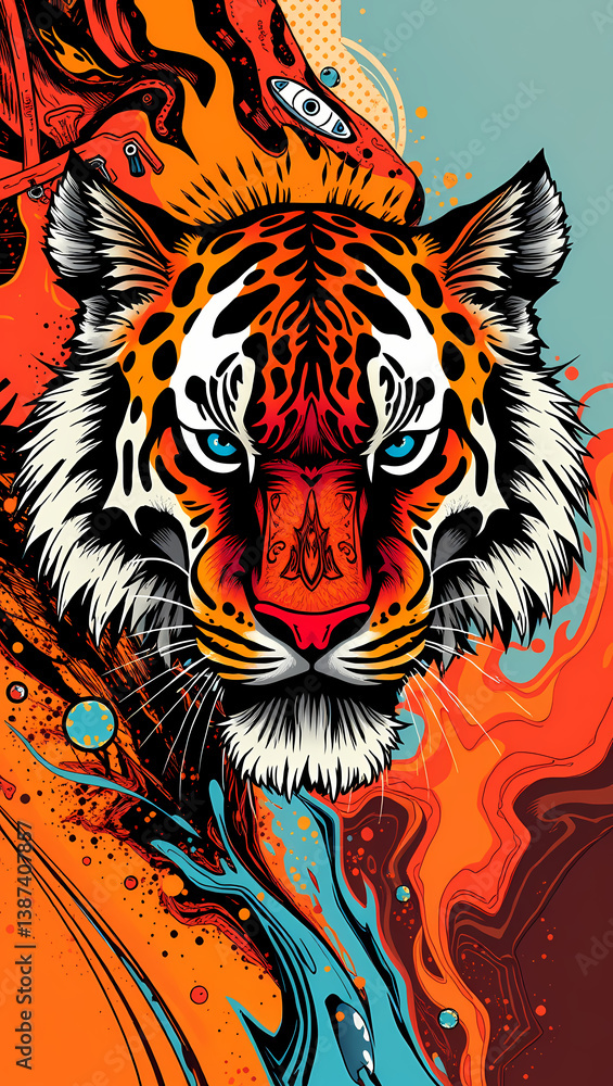 A stunning and colorful illustration of a tiger's face in a vibrant and abstract style. A stunning and colorful illustration of a tiger's face in a vibrant and abstract style.