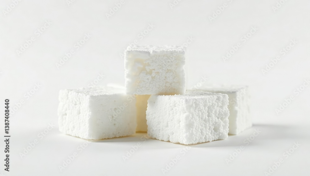 Lumps of refined white sugar against white backdrop, texture, sweet, food Lumps of refined white sugar against white backdrop, texture, sweet, food