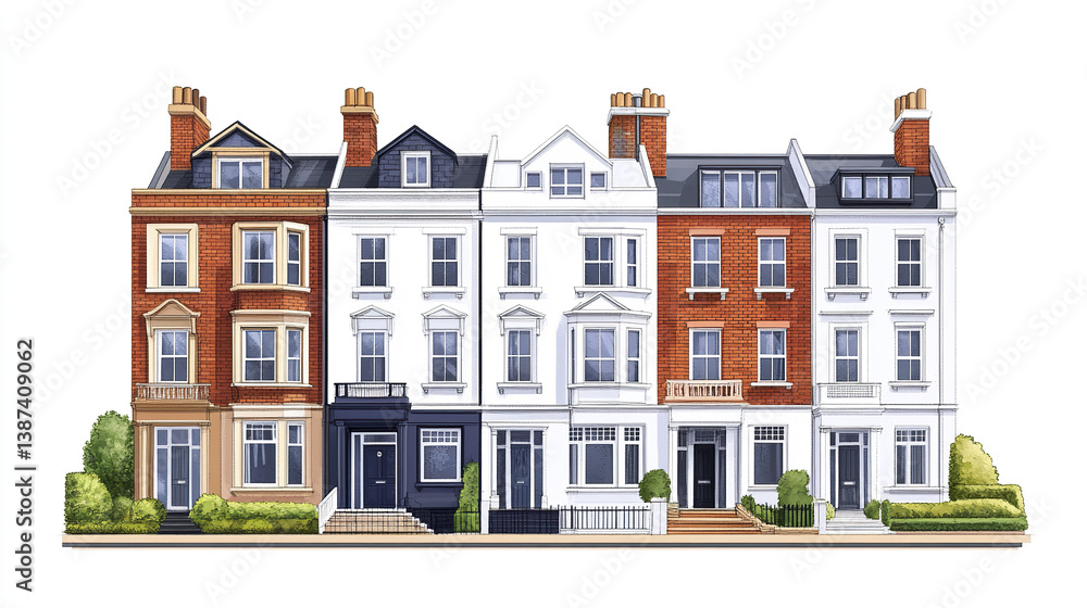 Fototapeta premium Terraced houses with classic architecture and chimneys