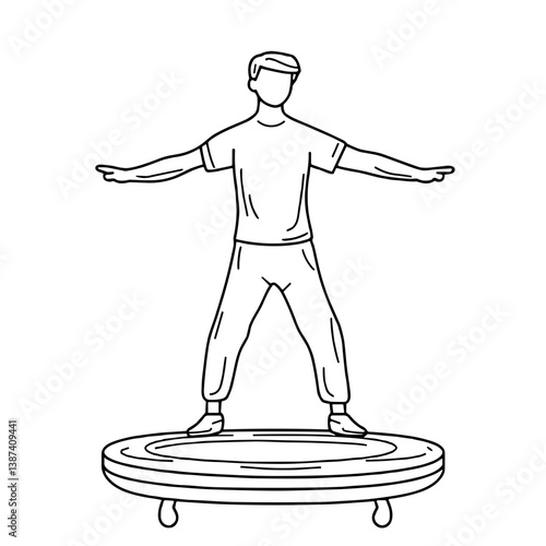 Person balancing on a trampoline in a dynamic pose  