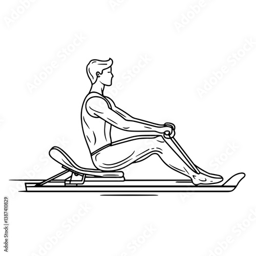 Male athlete rowing on a rowing machine in a minimalist style  