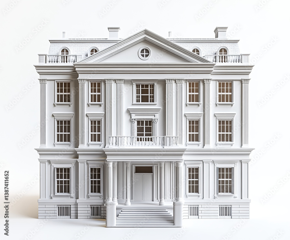 Fototapeta premium Elegant white neoclassical building with columns and symmetrical design
