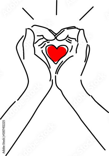 手でハート型を作るジェスチャーのシンプル線画