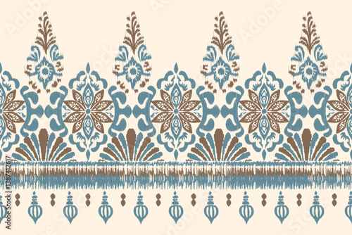 Motifs Ikat floral paisley embroidery background. Geometric ethnic oriental pattern traditional.Aztec-style abstract vector illustration. design for texture, fabric, clothing, wrapping decoration