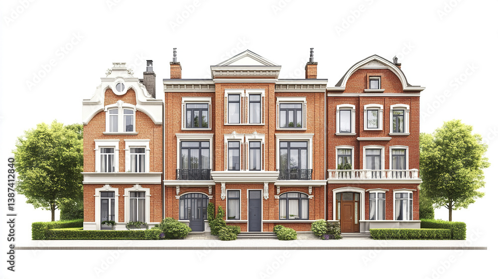 Fototapeta premium Elegant row of brick townhouses with classic architecture