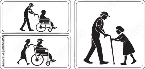 Black silhouette illustration of a mother, father, child, and baby represents a family icon