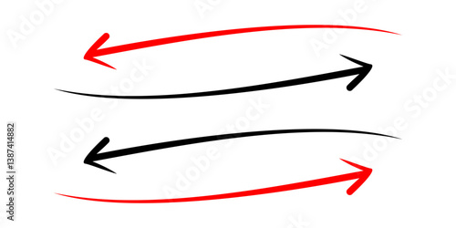 Double Headed red and white Curve Arrow icon set. Curved thin long double headed arrow. Double ended arrow illustration. Dual sided curved arc arrow shape.