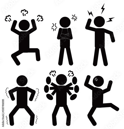 怒り　人物シルエット　アイコン　イラストセット