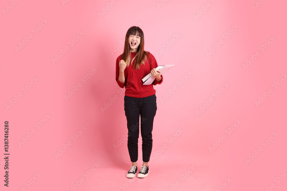 20s asian woman in red t-shirt 20s asian woman in red t-shirt