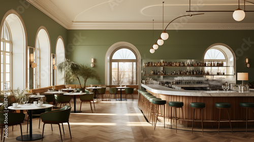 Wallpaper Mural Restaurant d'architecture moderne, bâtiment de luxe avec tables et bar. Restauration, luxe, élégant. Arrière-plan pour conception et création graphique. Torontodigital.ca