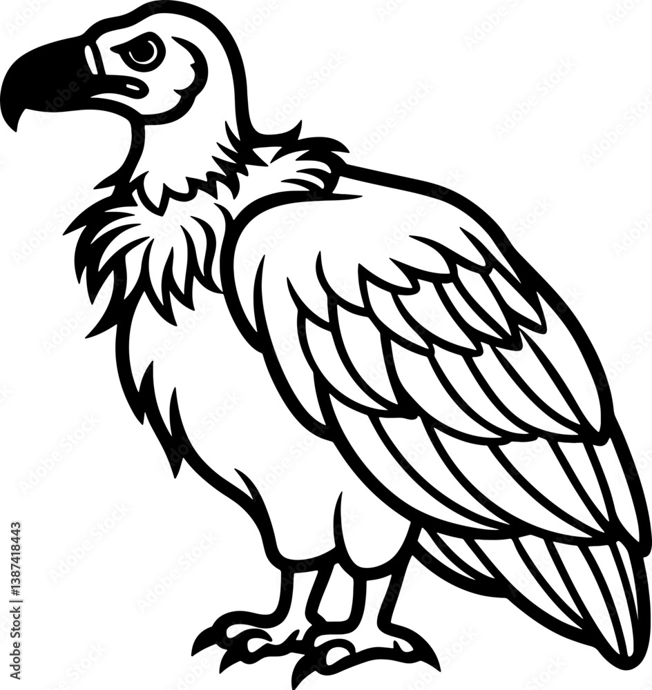 Fototapeta premium Vulture bird simple black line art image, Black bold outline vector icon, Bird vector illustration