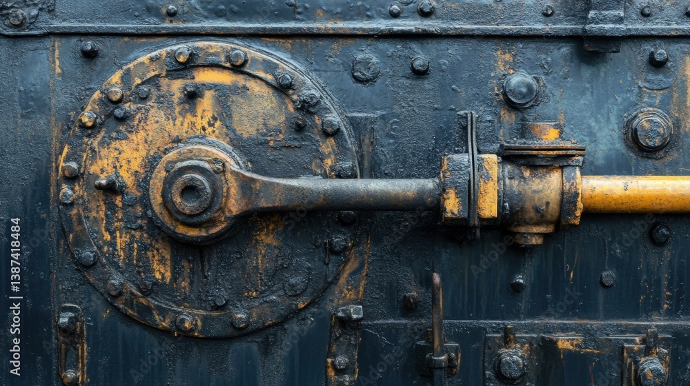 Foundry machinery parts on navy blue background, close-up industrial texture Foundry machinery parts on navy blue background, close-up industrial texture