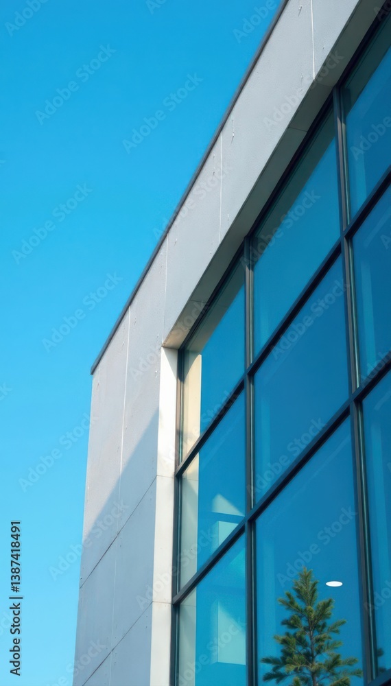 Geometric facade, sharp lines against a brilliant blue sky , building exterior, clean lines, shadow Geometric facade, sharp lines against a brilliant blue sky , building exterior, clean lines, shadow