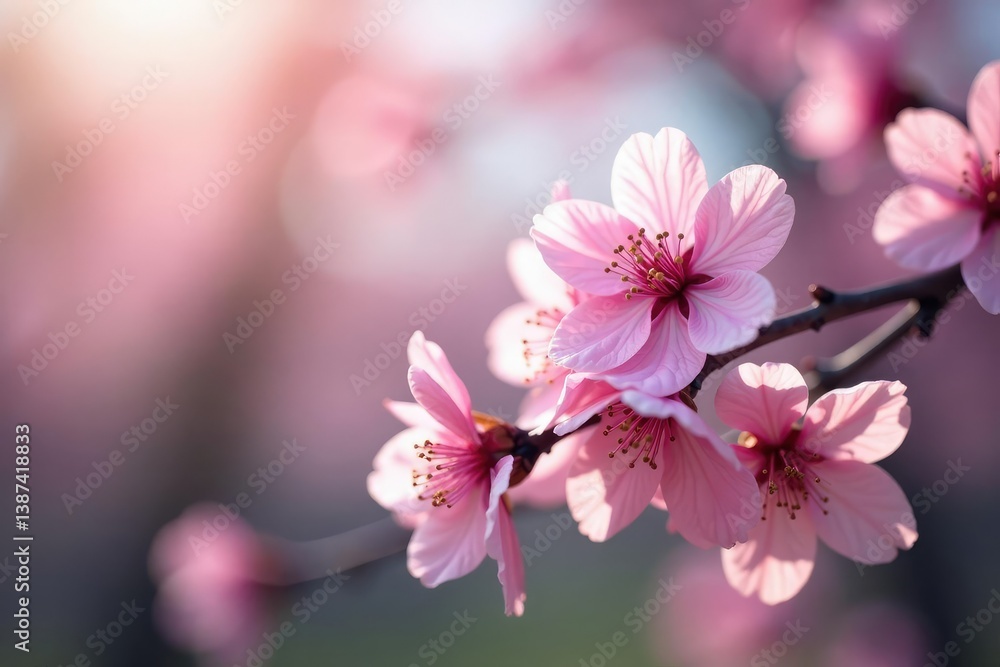 Obraz premium Delicate pink sakura blossoms, intricate branch pattern , wallpaper, design