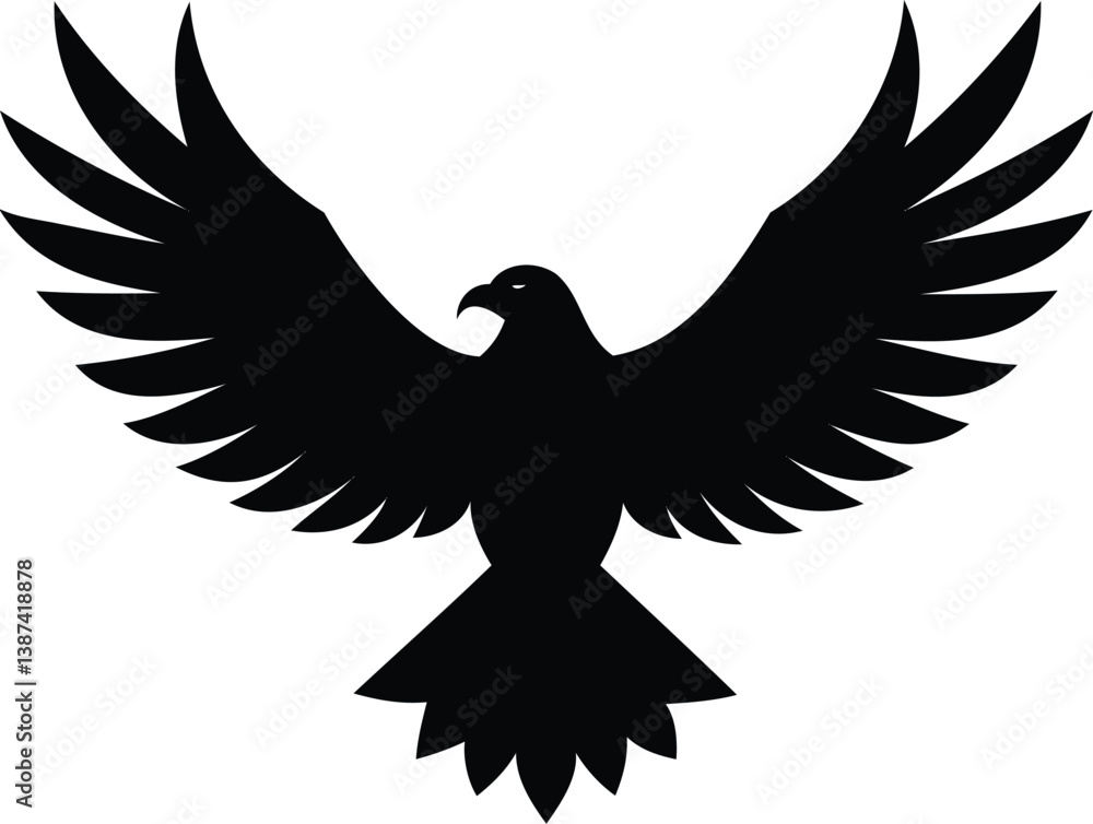 Naklejka premium Majestic black and white eagle silhouette with spread wings, ideal for wildlife and freedom-themed designs