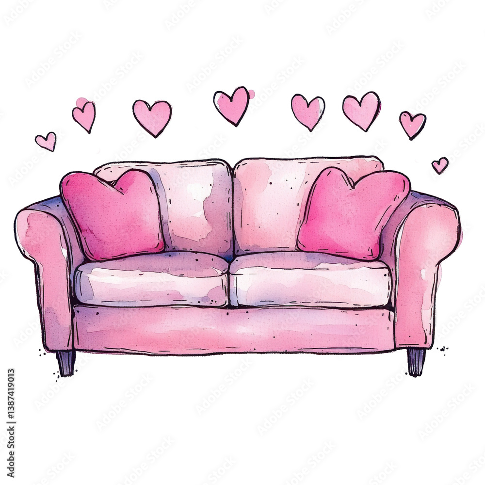 Pink blue sofa on transparent background