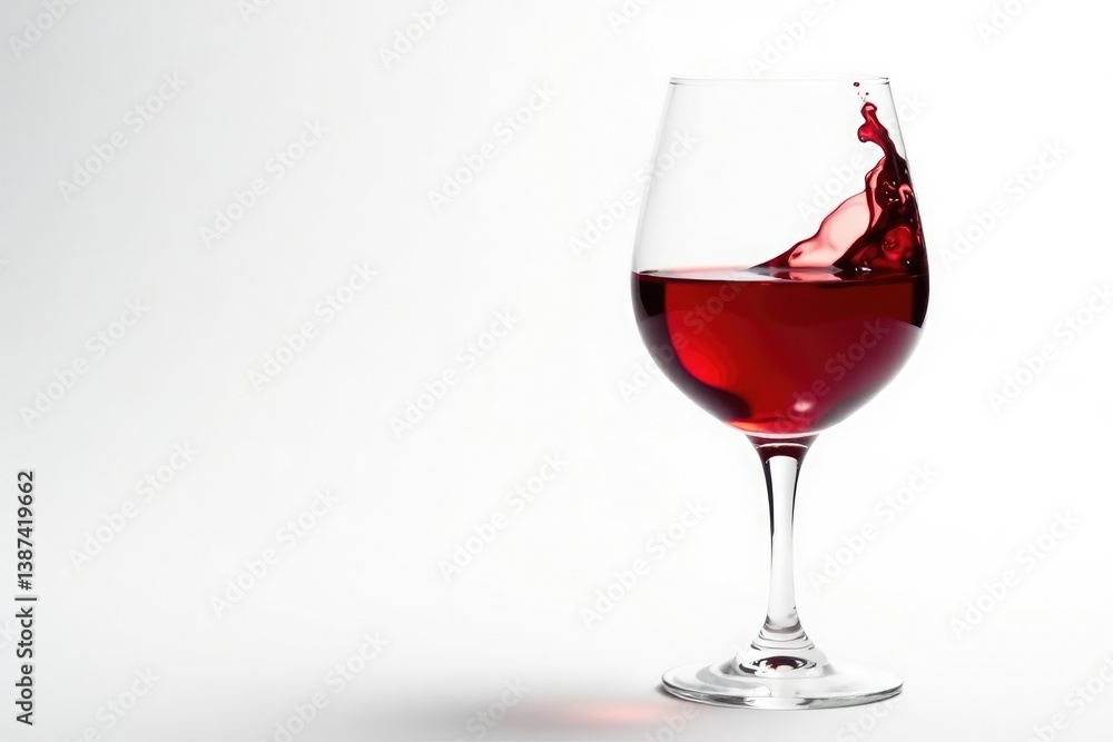 Elegant red wine swirl in a glass against pure white, still life, bar, wine bottle Elegant red wine swirl in a glass against pure white, still life, bar, wine bottle