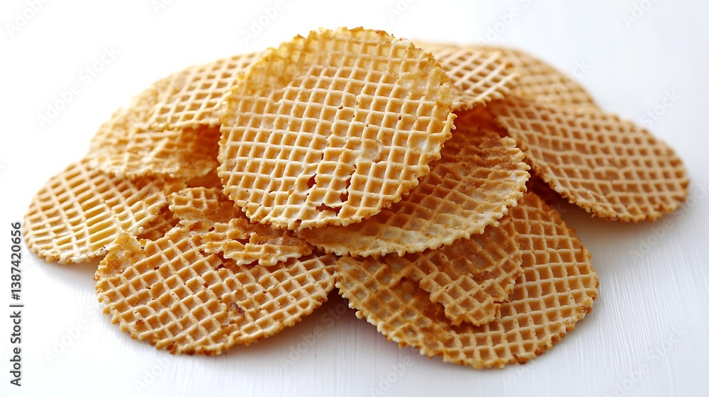 Crispy Waffle Cookies on White. Crispy Waffle Cookies on White.